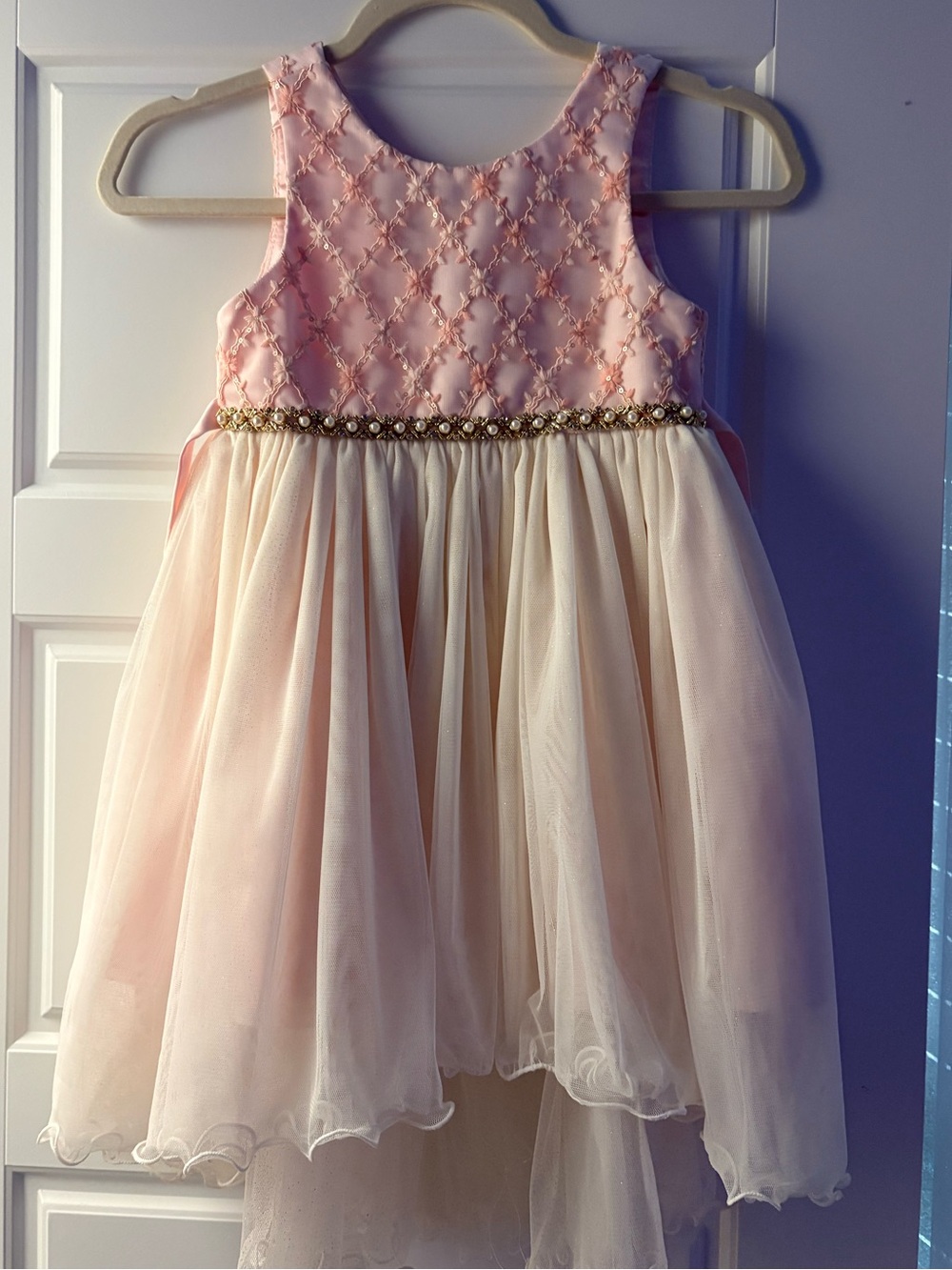 Girls Pink and Cream Party Dress